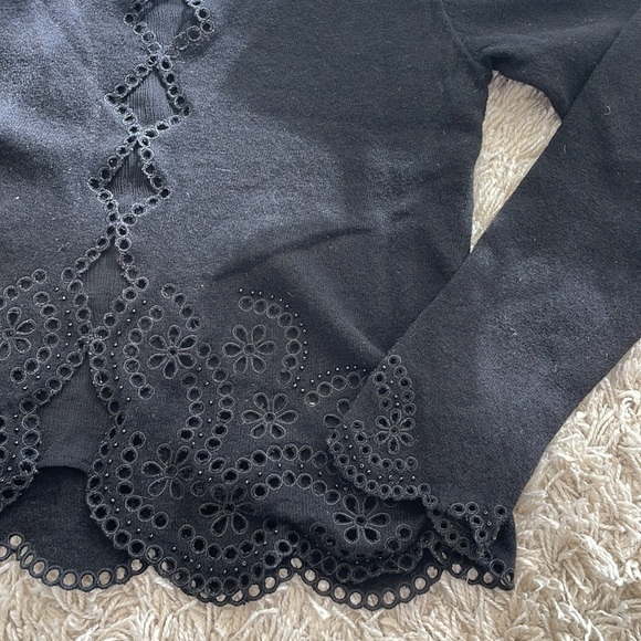 BY MALENE BIRGER | Black Eyelet Knit Cardigan Top - Picture 3 of 10